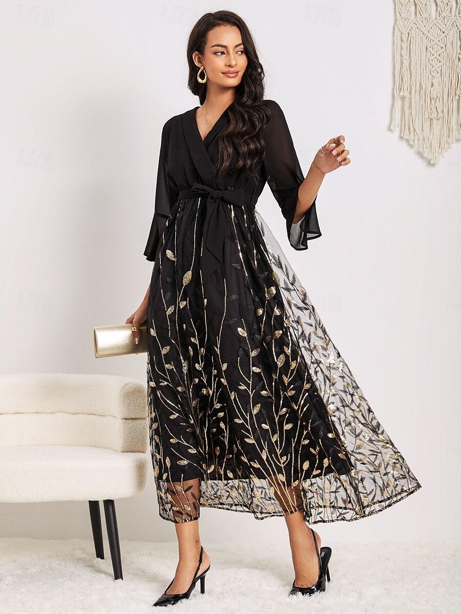 Golden Sequins Mesh Maxi Dress