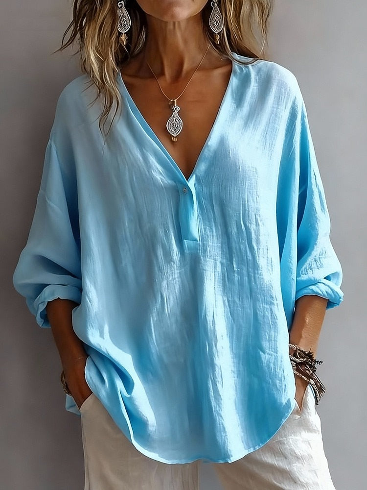 Casual Basic Cotton Linen Blouse