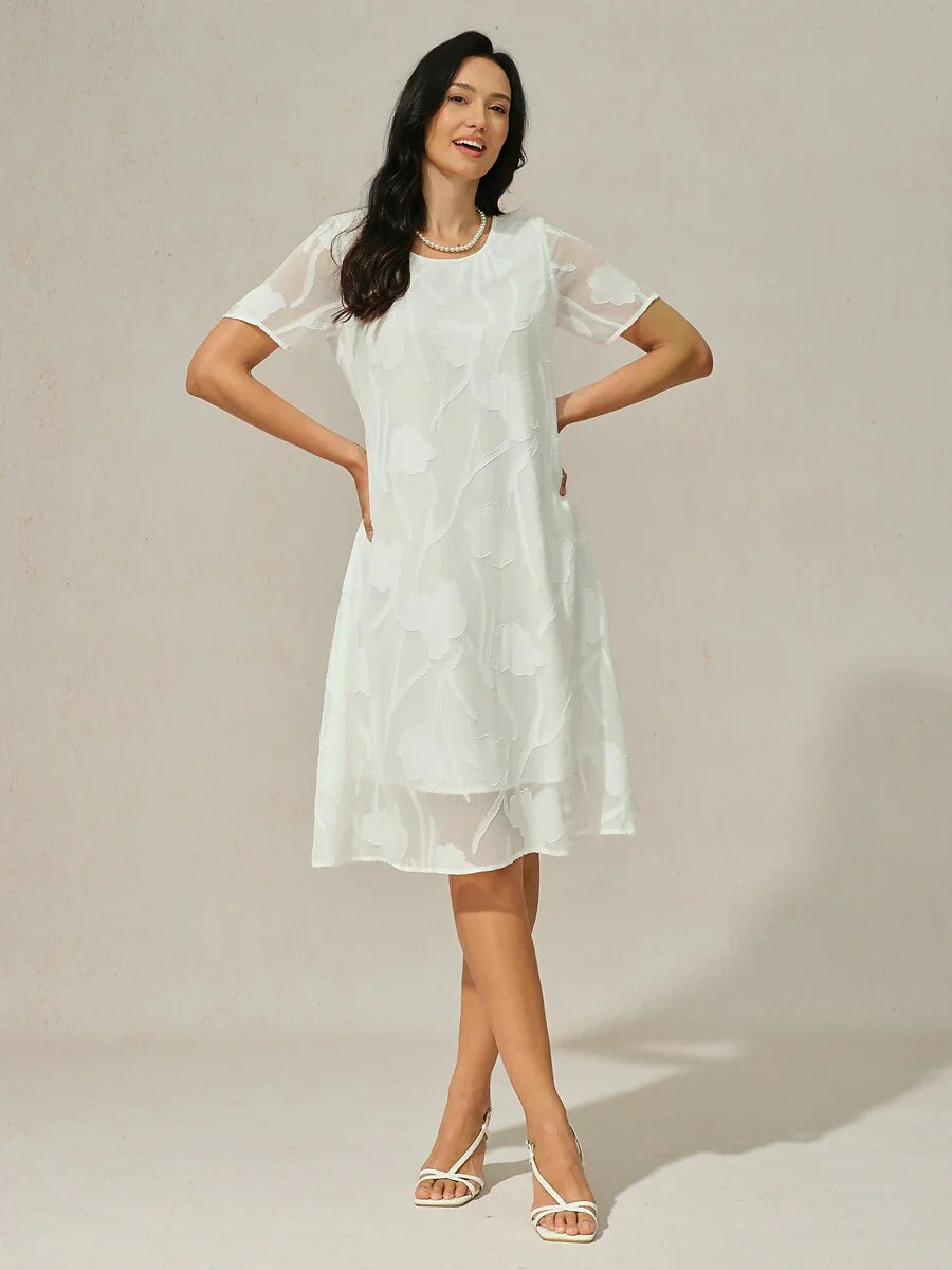 Floral Sheer Chiffon Knee-Length A Line Dress
