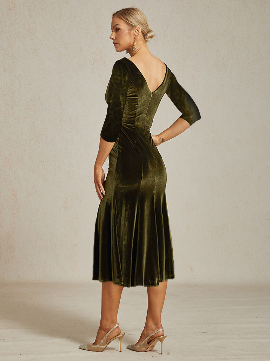 High-Stretch Velvet Sleeveless Midi Dress with Scoop Neck