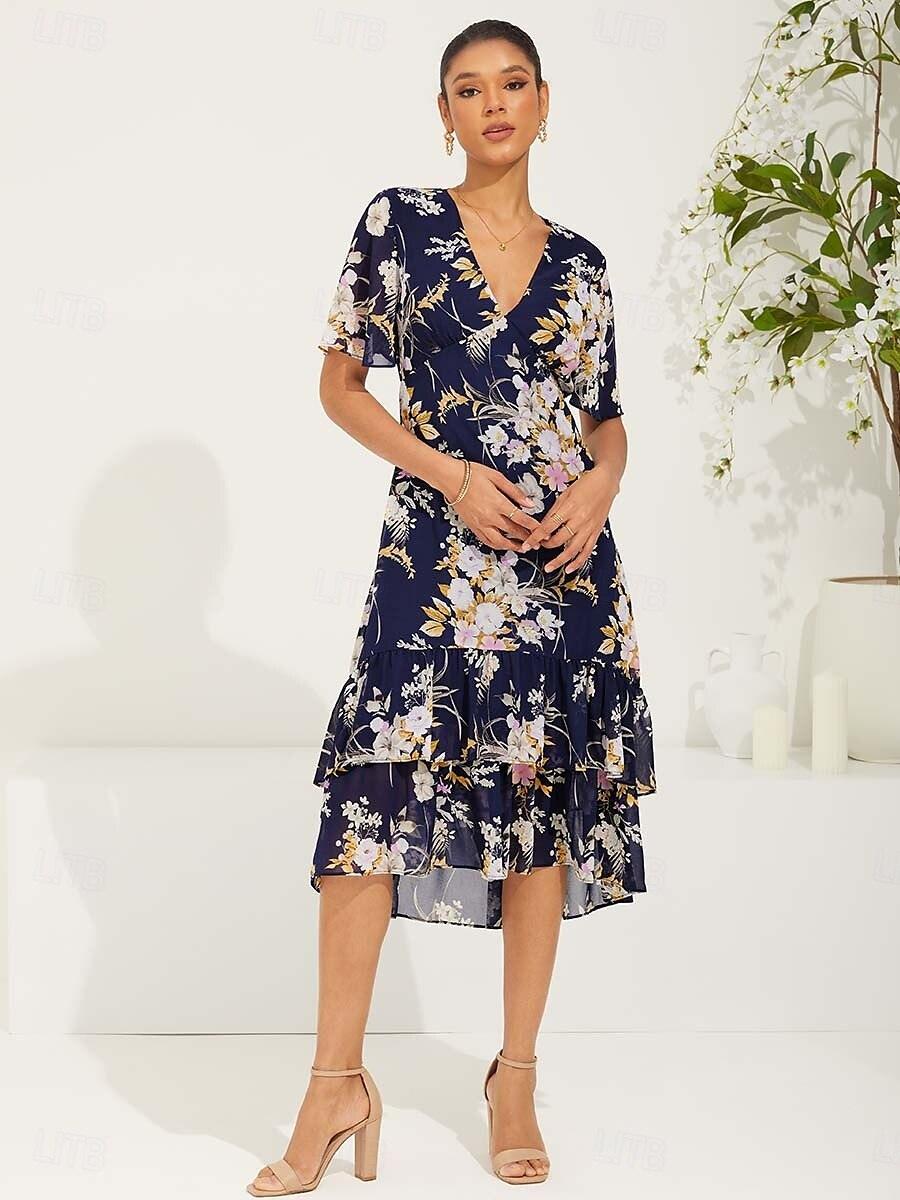 Boho Floral V-Neck Flutter Sleeve Summer Dress