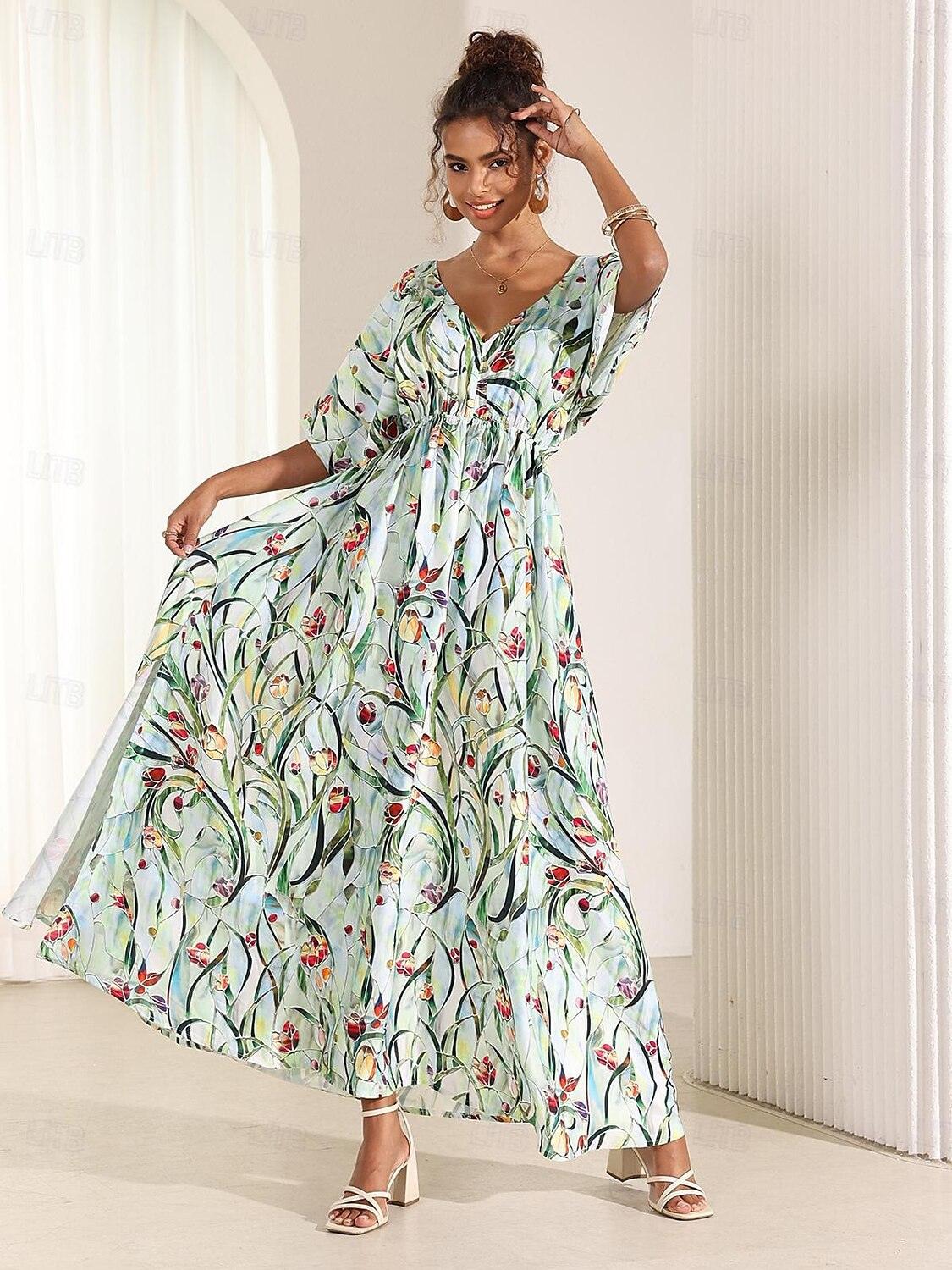 Maxikleid aus Satin mit tropischem Blumenmuster
