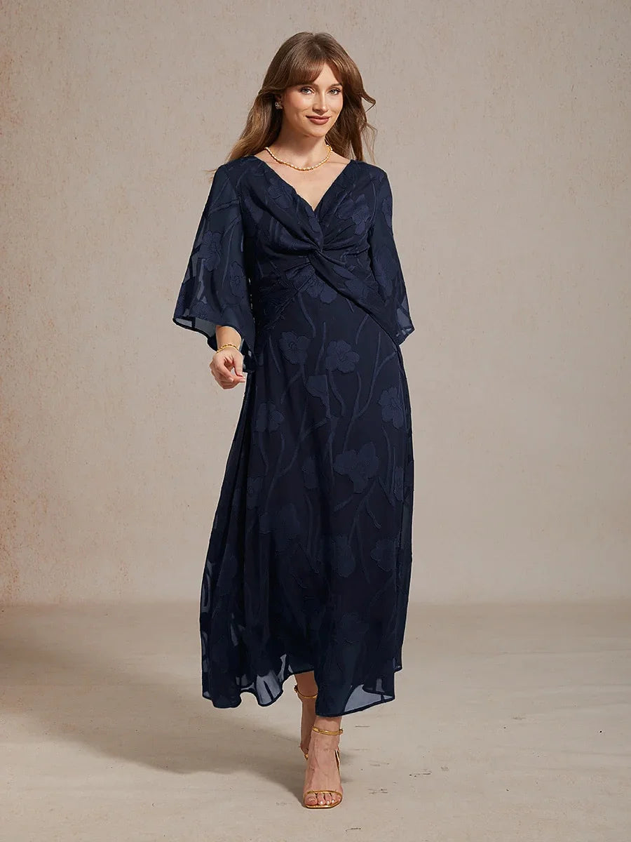 Lace Floral Twisted Ruffle Chiffon Maxi Dress