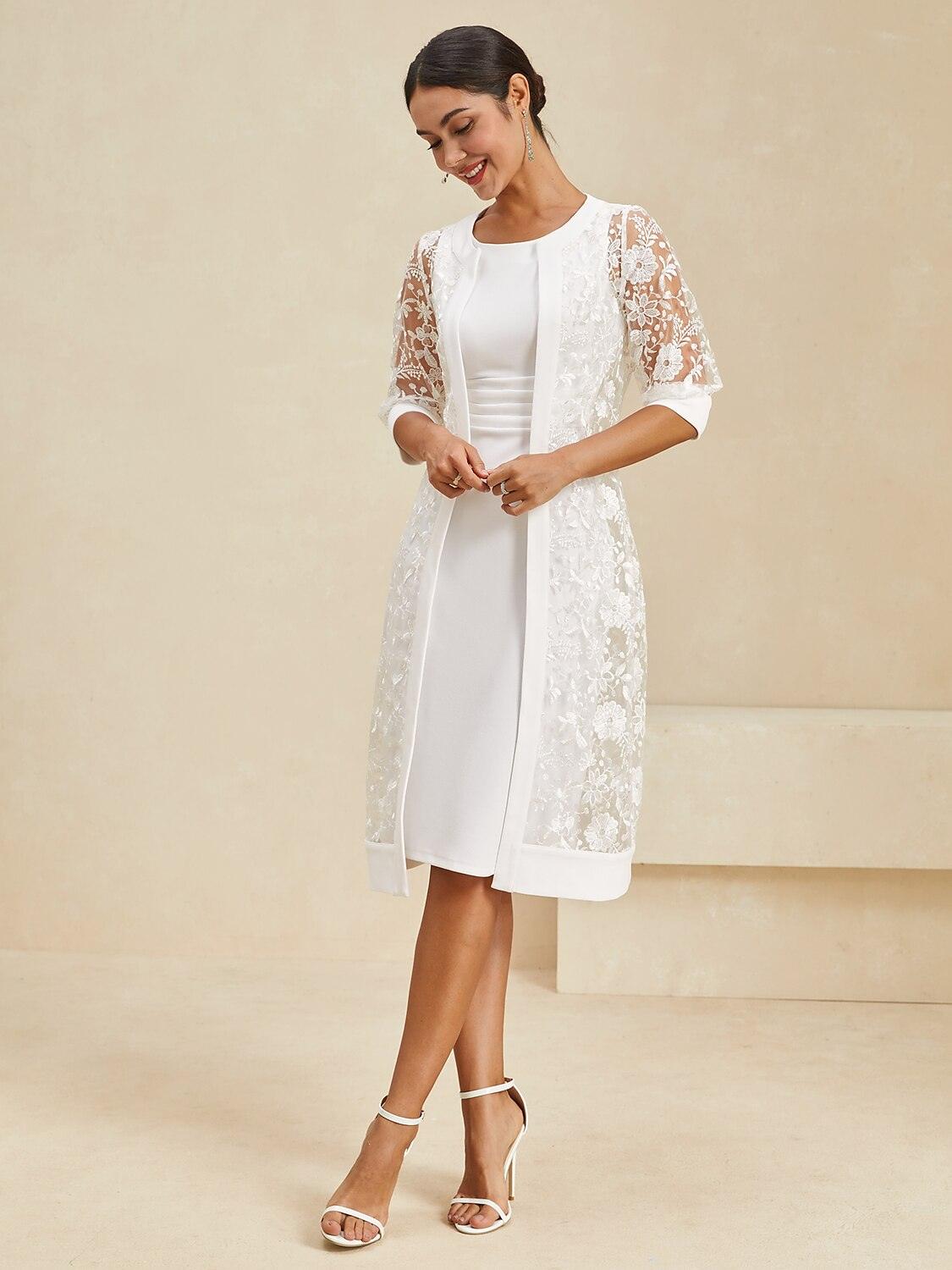 Lace Crew Neck Half Sleeve Dress Set