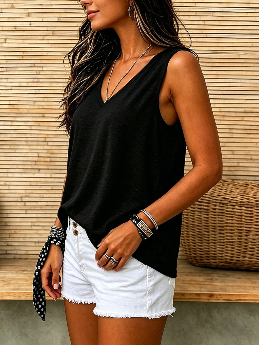 Cozy 100% Cotton Sleeveless V Neck