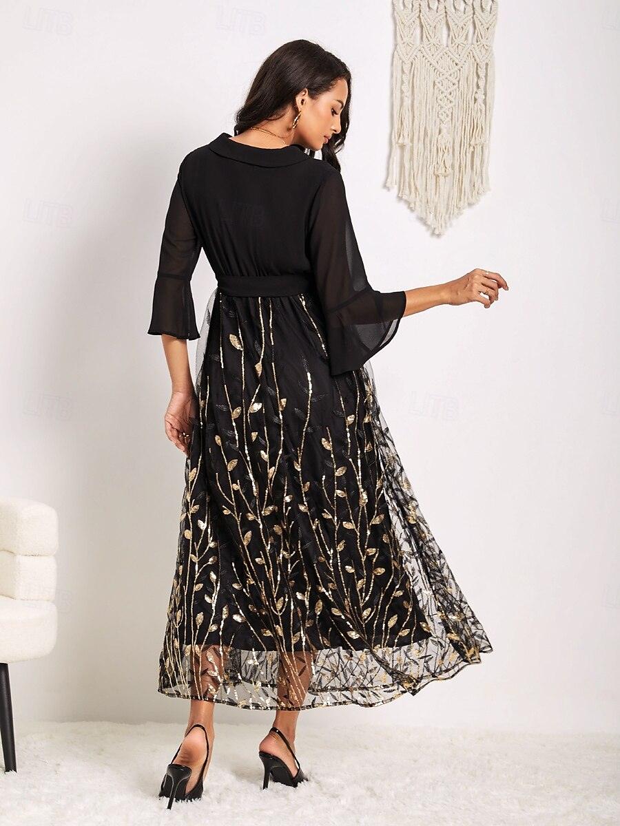 Golden Sequins Mesh Maxi Dress