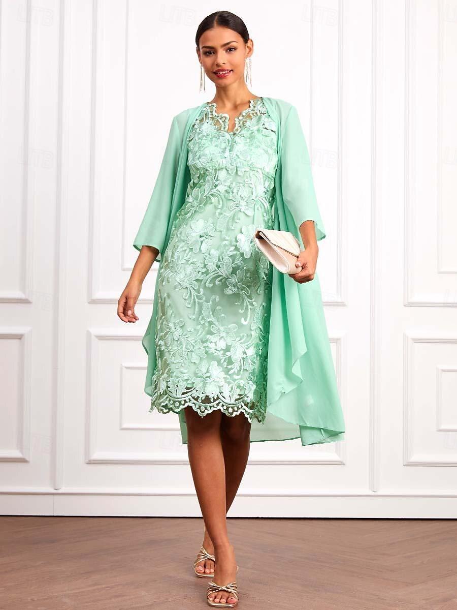 Ensemble de robe en mousseline de soie et dentelle verte