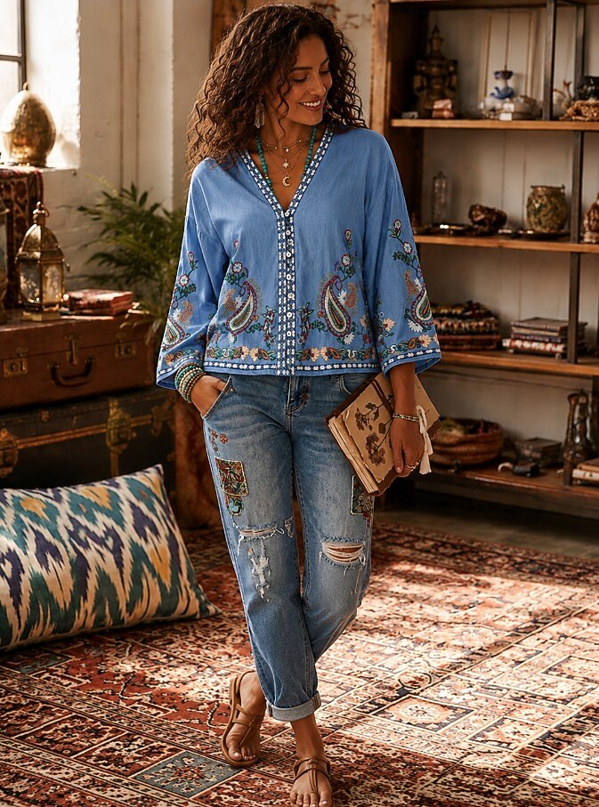 Embroidered Boho 100% Cotton Top
