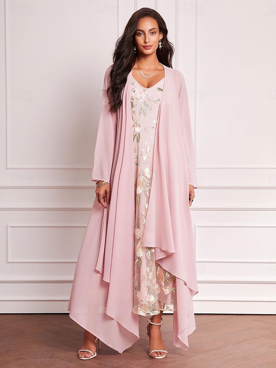 Ensemble de robe en mousseline de soie et dentelle brodée
