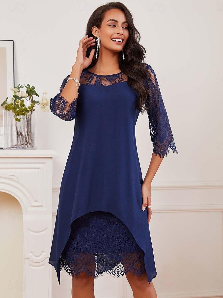 Midikleid aus Spitzenchiffon