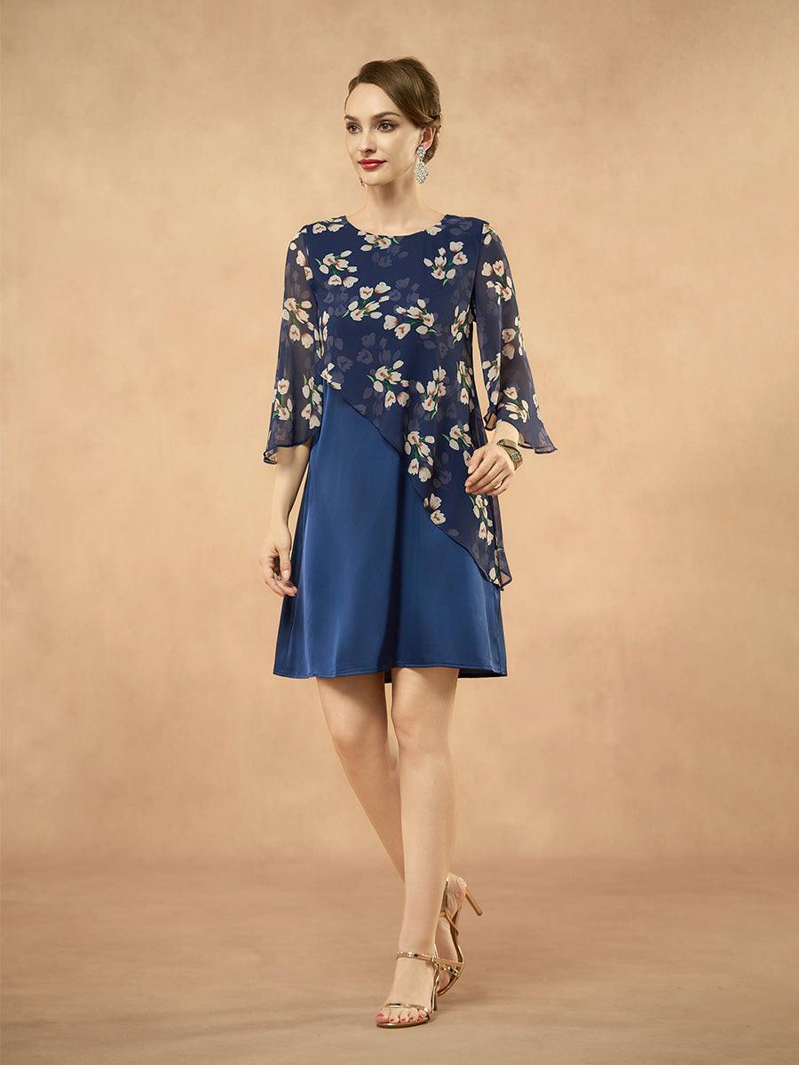 Chiffonkleid mit floralem Patchwork
