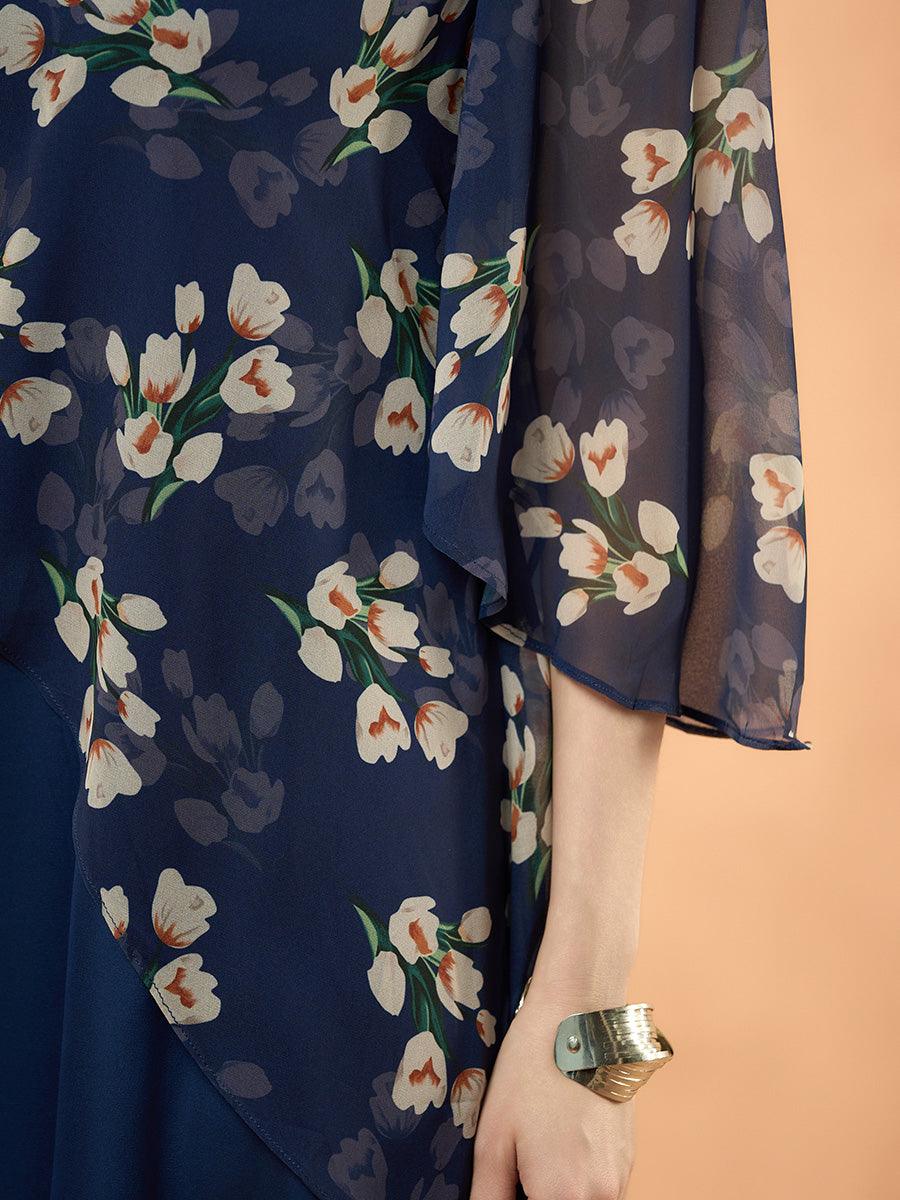 Chiffonkleid mit floralem Patchwork
