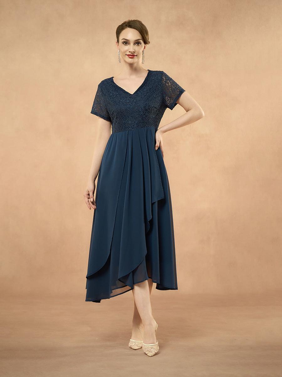 Fließendes Chiffon-Midikleid mit Spitze