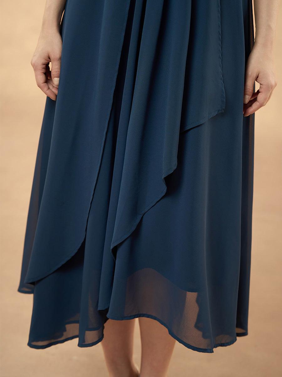 Fließendes Chiffon-Midikleid mit Spitze