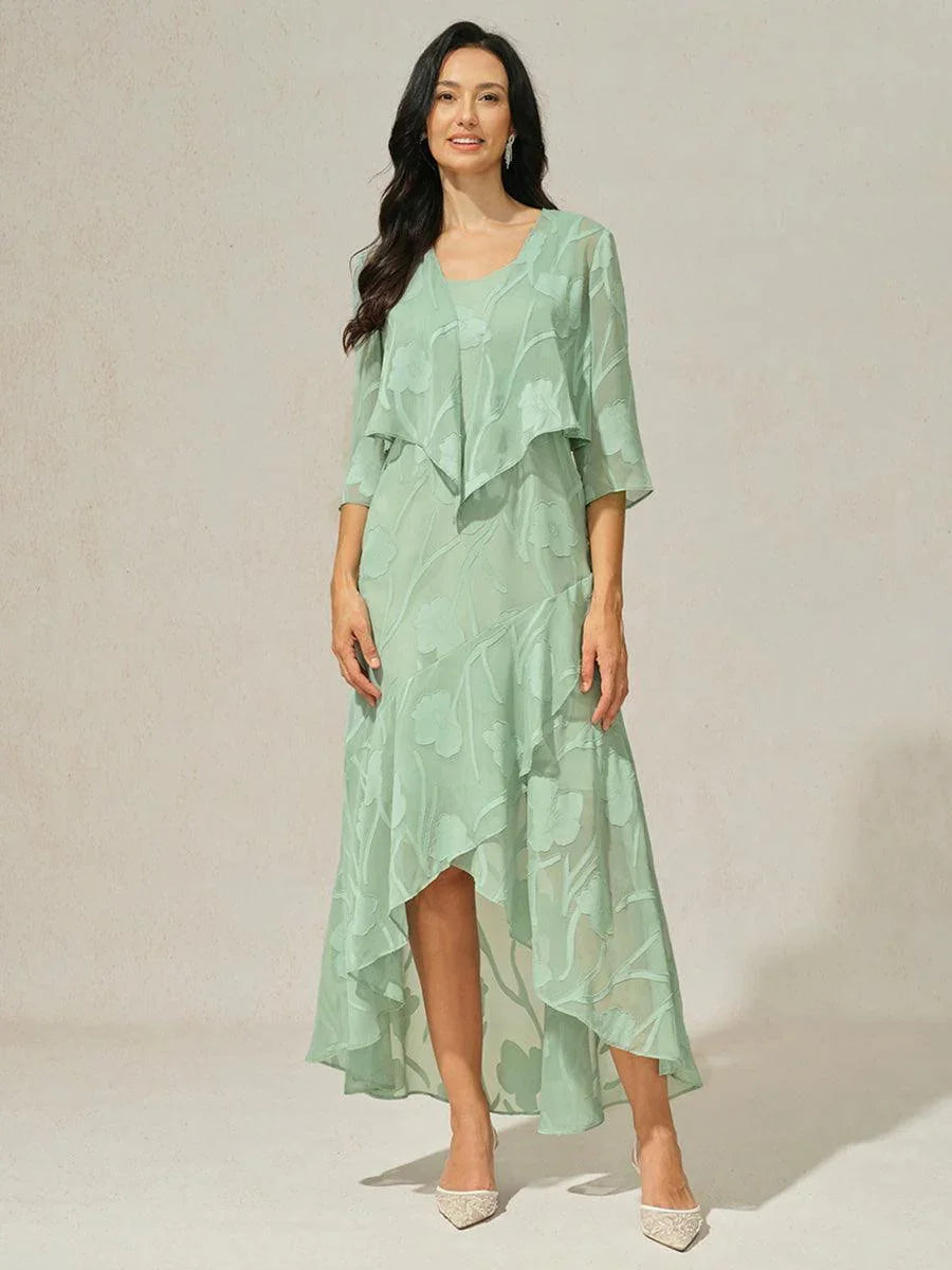 Floral Chiffon Abendkleid mit asymmetrischem Saum