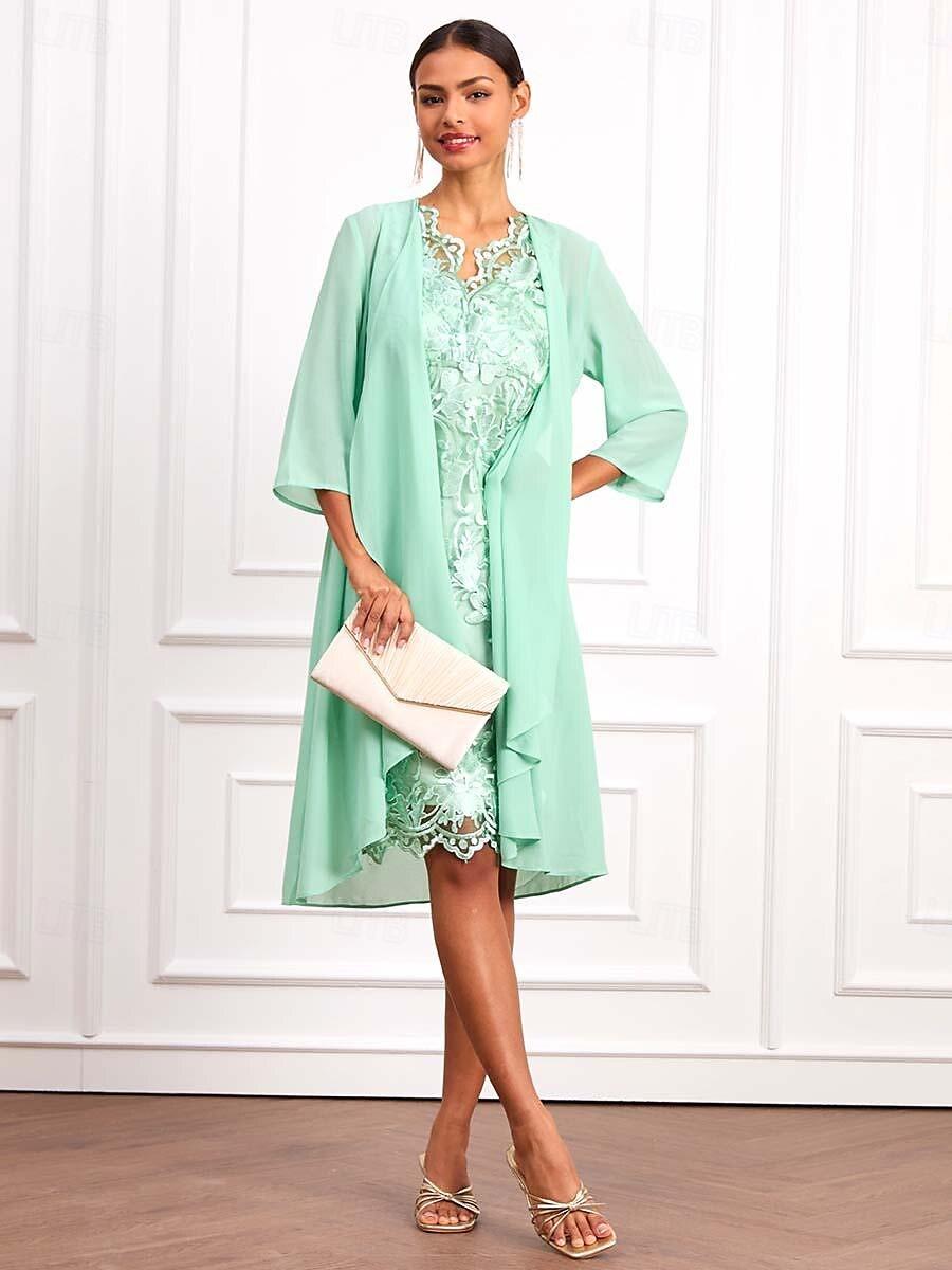 Ensemble de robe en mousseline de soie et dentelle verte