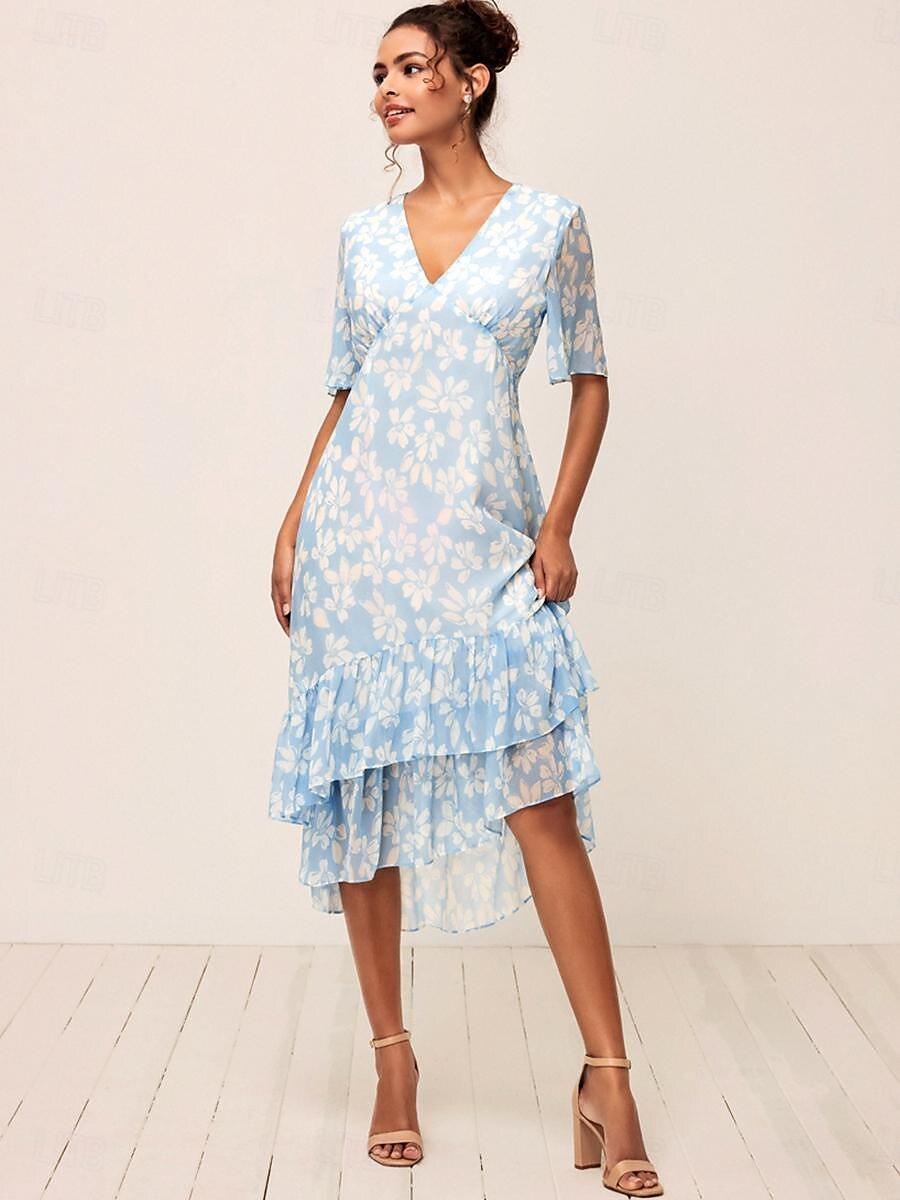 Boho Floral V-Neck Flutter Sleeve Summer Dress