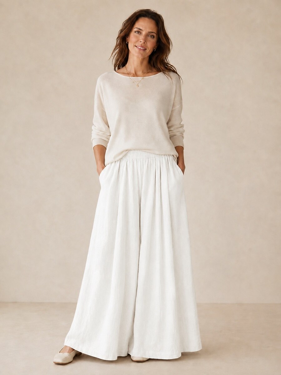 Women's Linen Wide-Leg Resort Pants