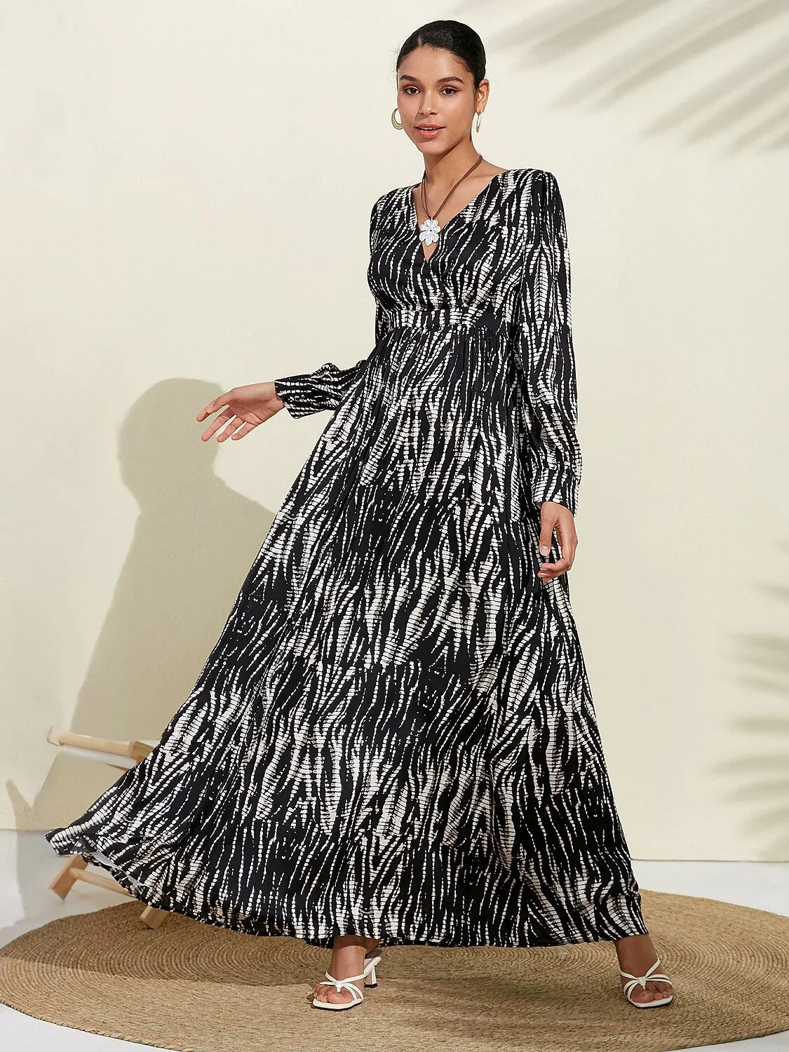 Satin V Neck Swing Maxi Dress