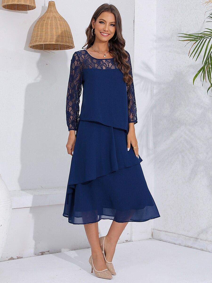 Robe en mousseline de soie à manches en dentelle superposées
