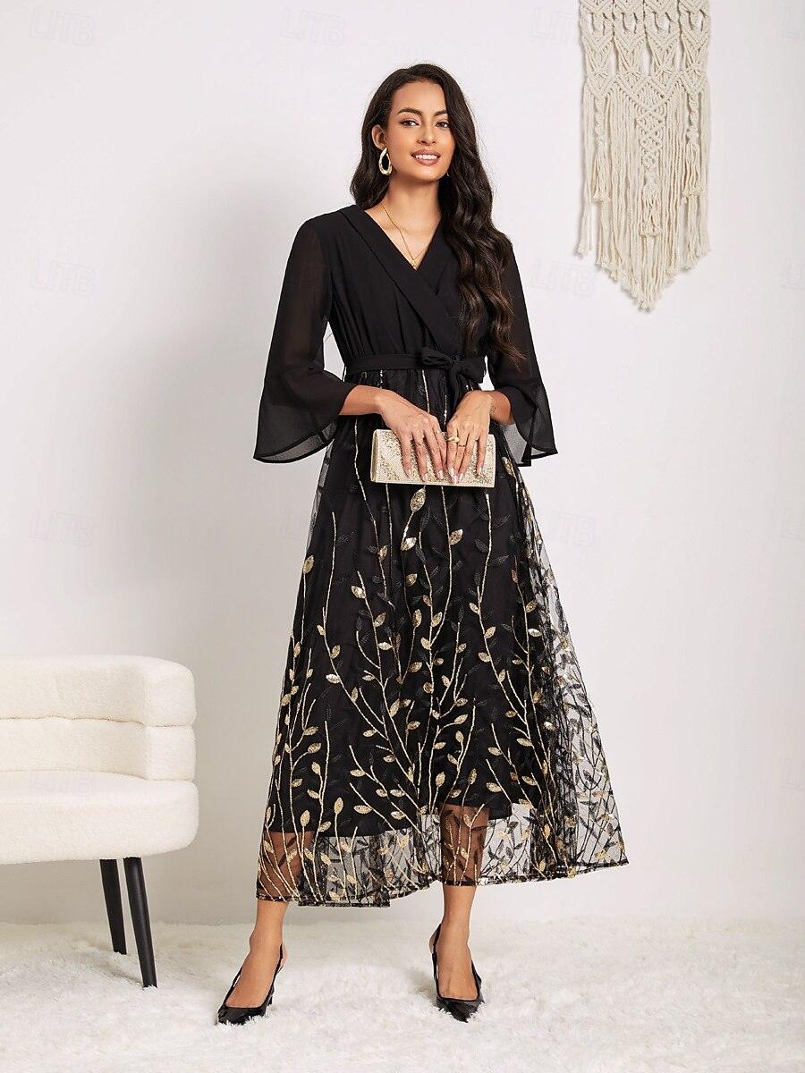 Golden Sequins Mesh Maxi Dress