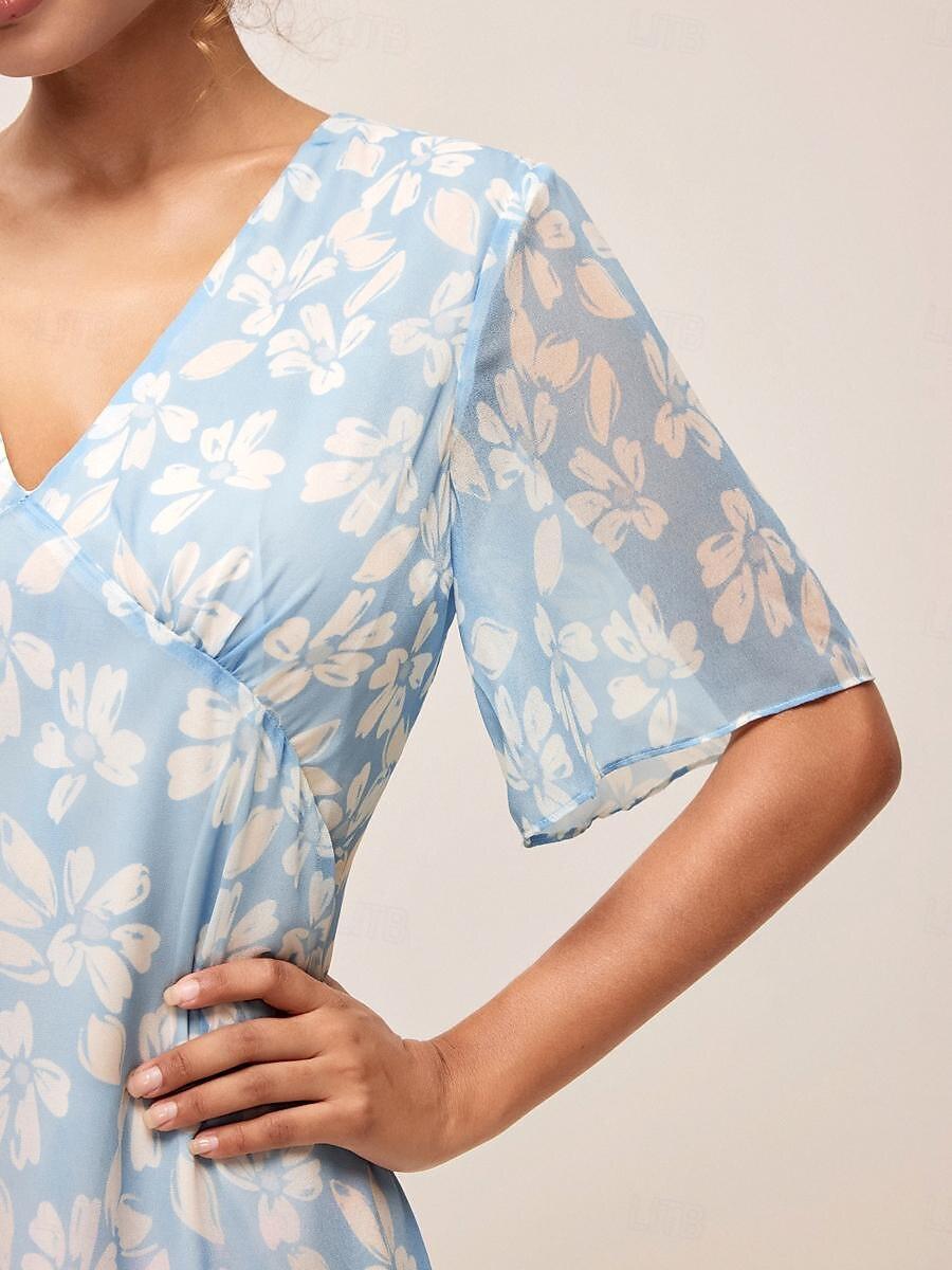 Boho Floral V-Neck Flutter Sleeve Summer Dress