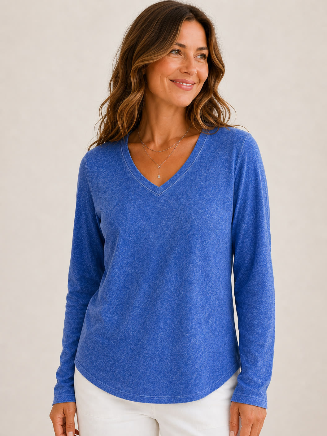 Washed 100% Cotton V-Neck Tops