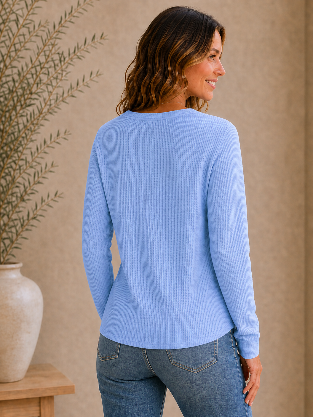 Waffle Cotton V-Neck Shirt