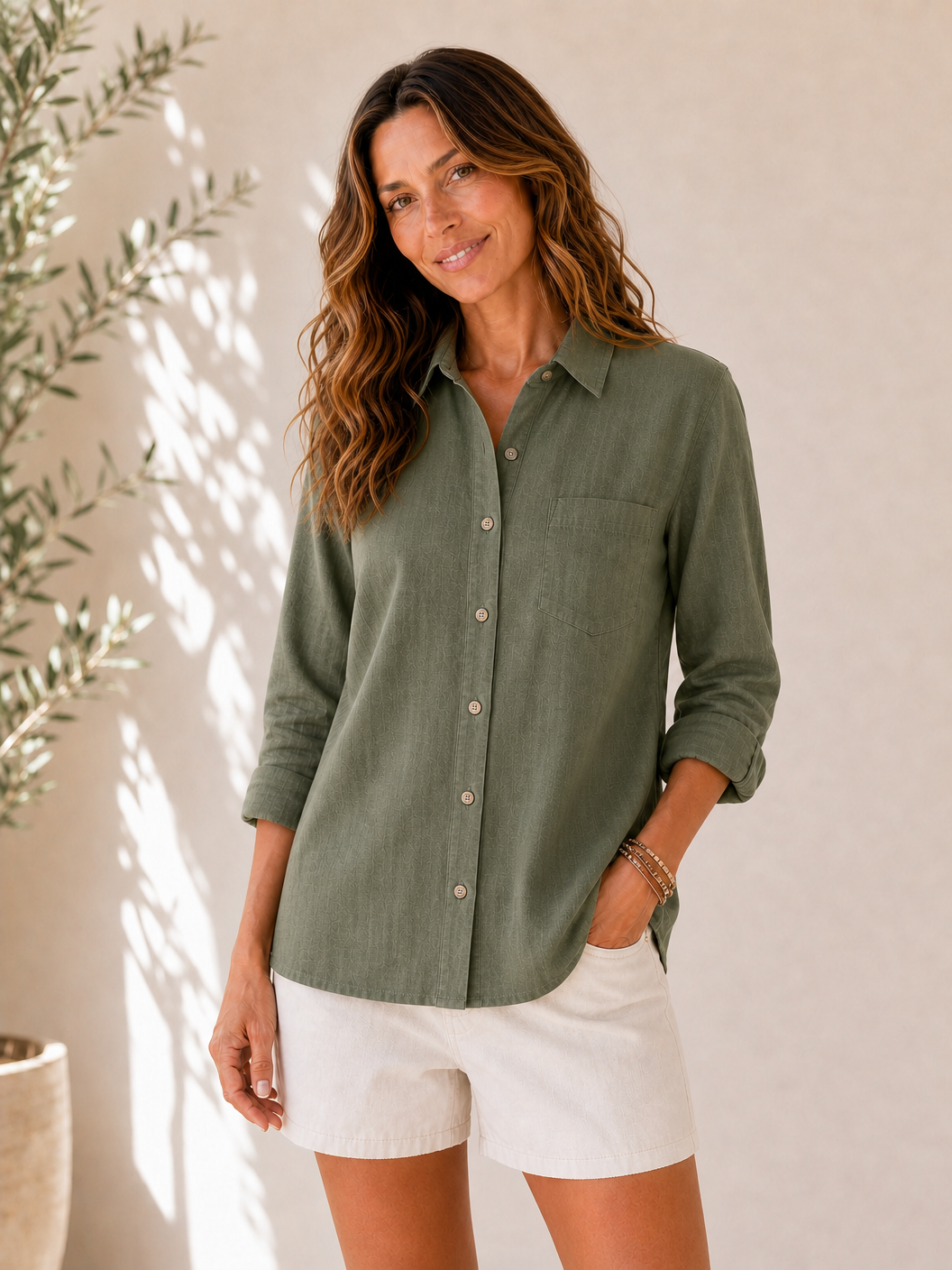 100% Cotton Pocket Button-Up Shirt