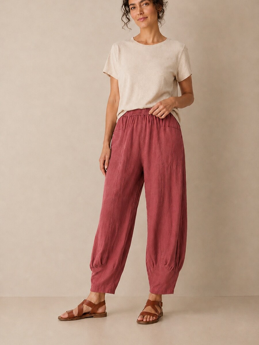 Premium Linen Wide-Leg Pocket Pants