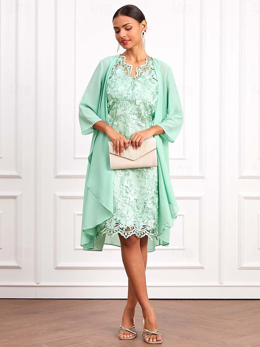 Ensemble de robe en mousseline de soie et dentelle verte