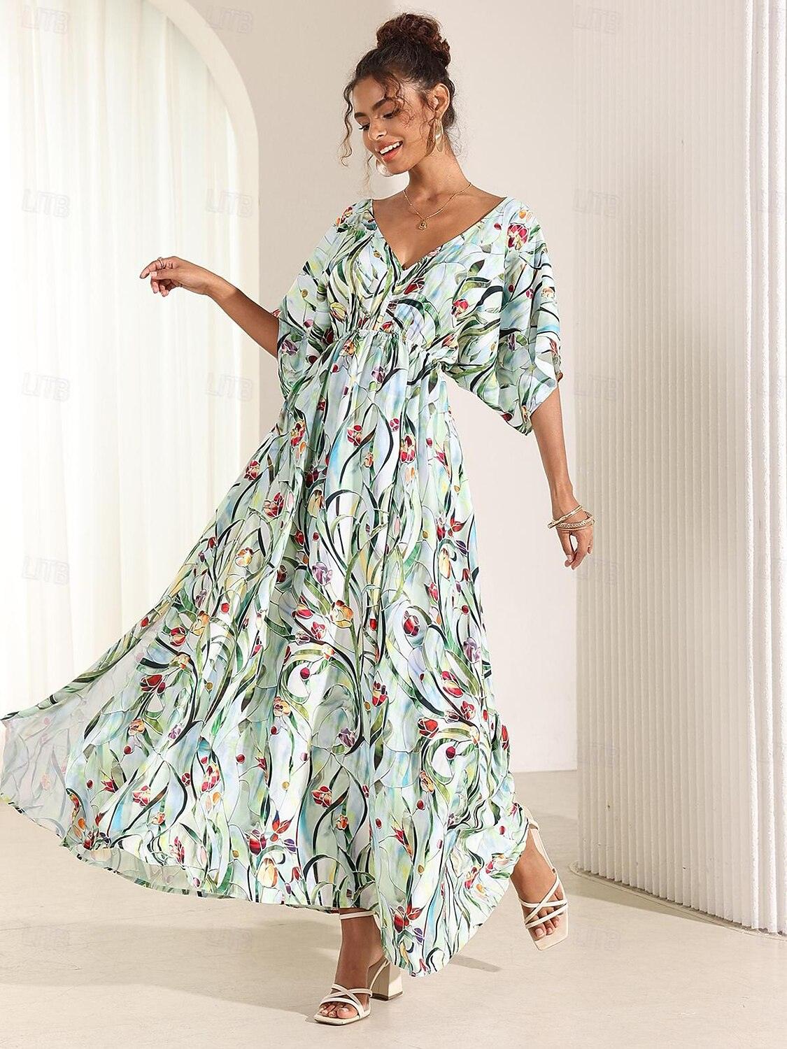 Maxikleid aus Satin mit tropischem Blumenmuster