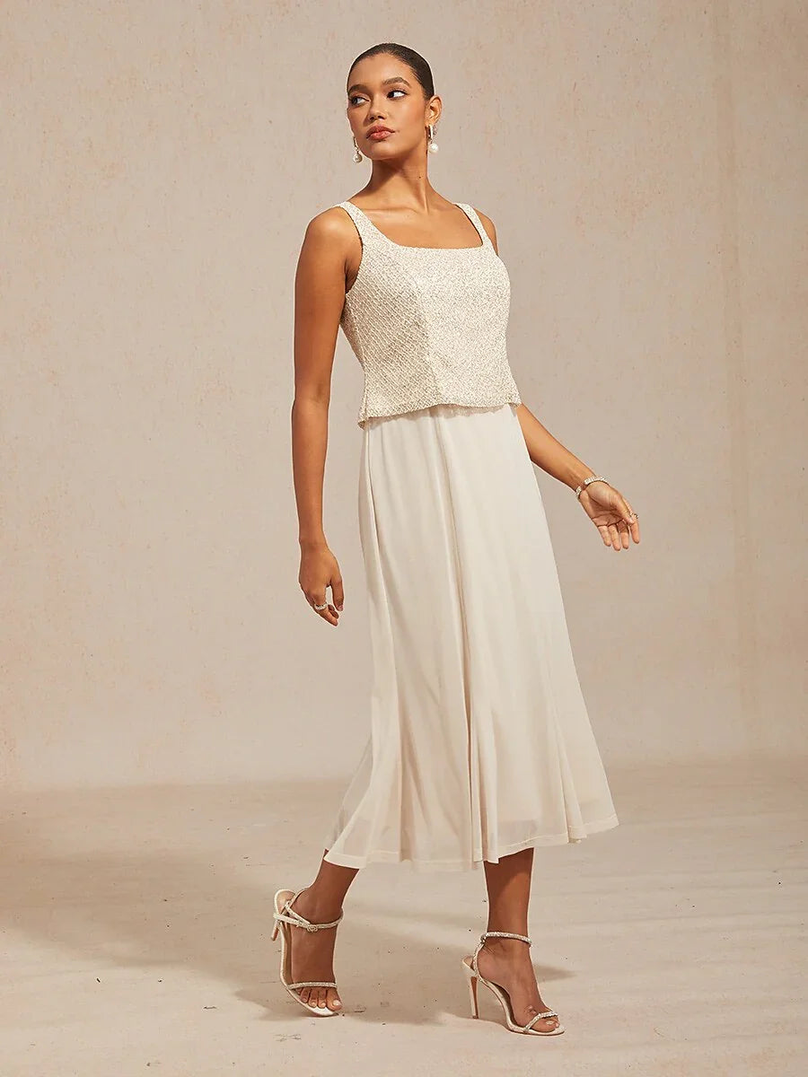 Mesh Sequin 3/4 Sleeve Jacket Dress