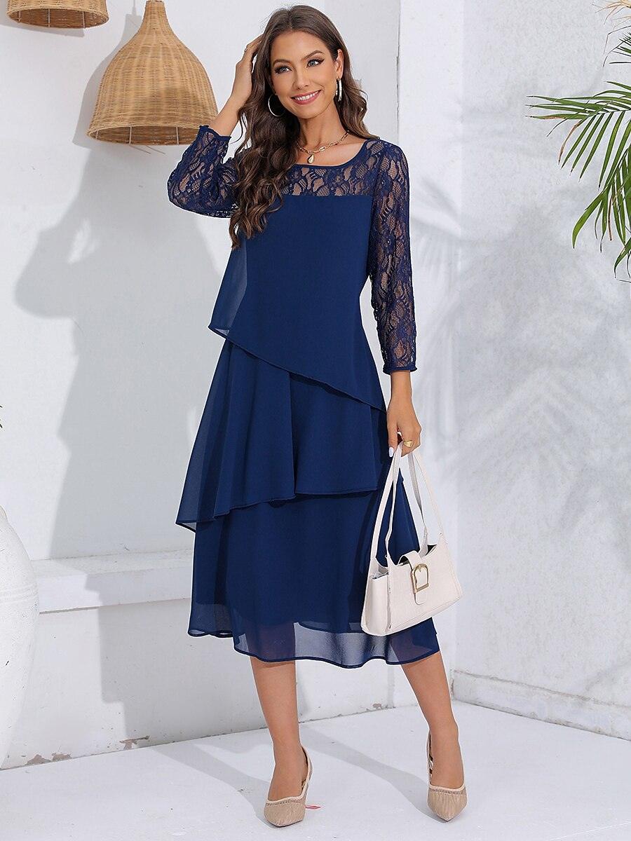 Robe en mousseline de soie à manches en dentelle superposées