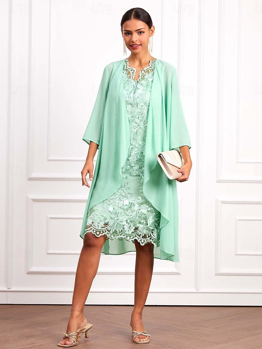 Ensemble de robe en mousseline de soie et dentelle verte