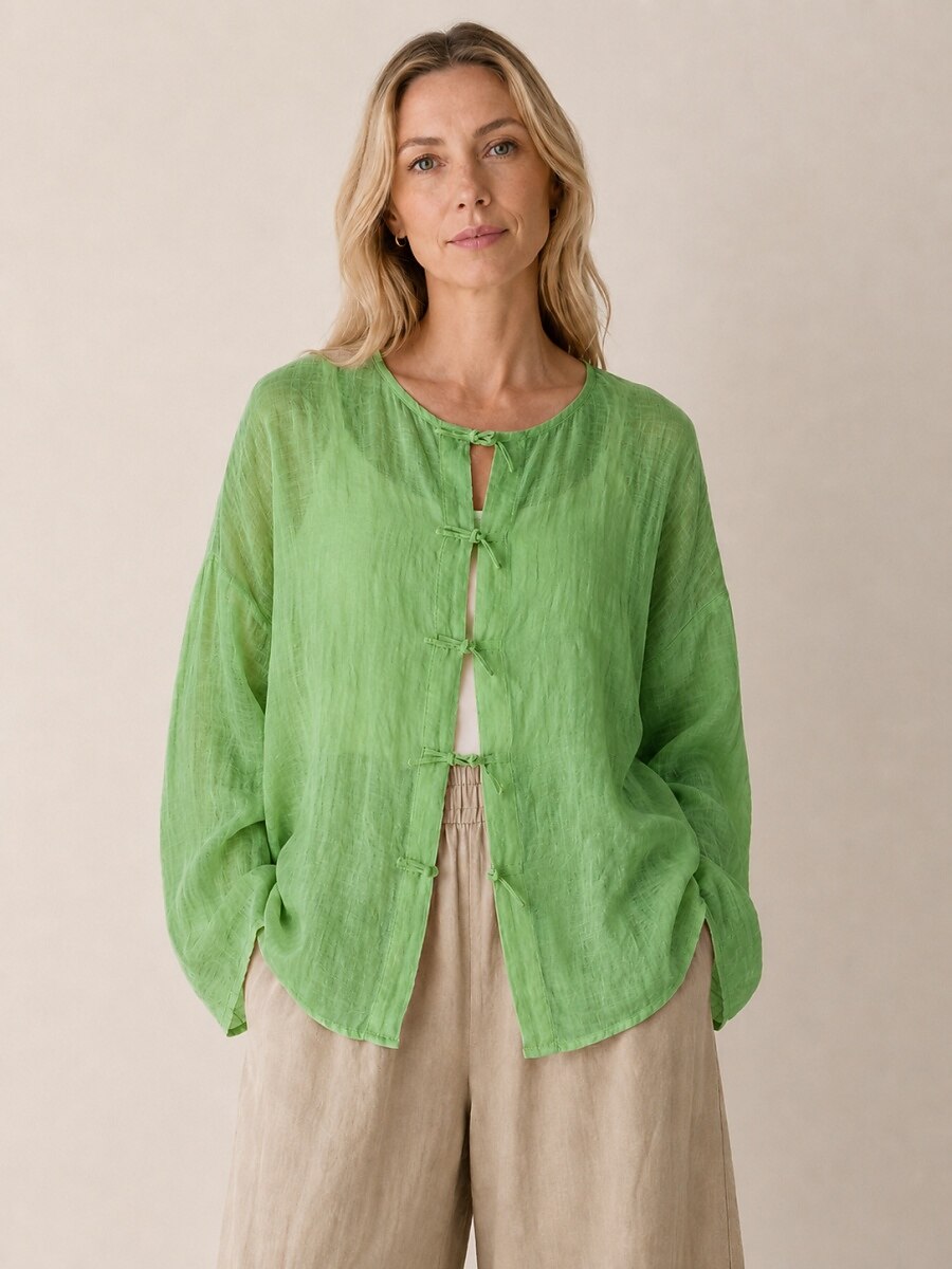 Premium 100% Linen Button-Down Blouse