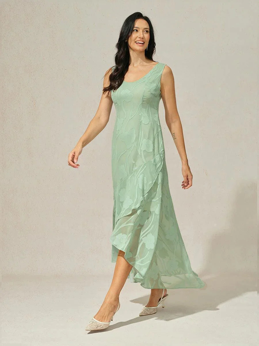 Floral Chiffon Abendkleid mit asymmetrischem Saum