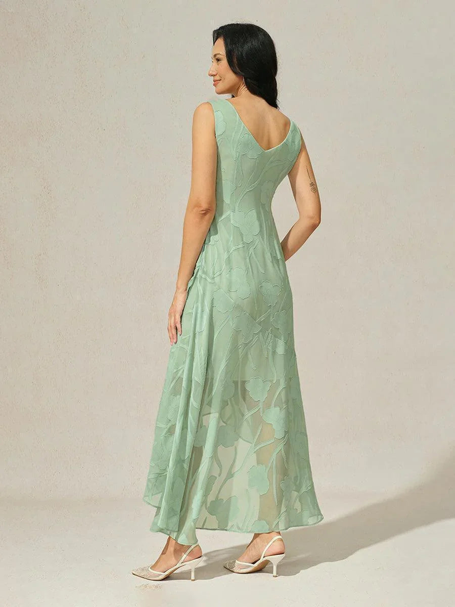 Floral Chiffon Abendkleid mit asymmetrischem Saum