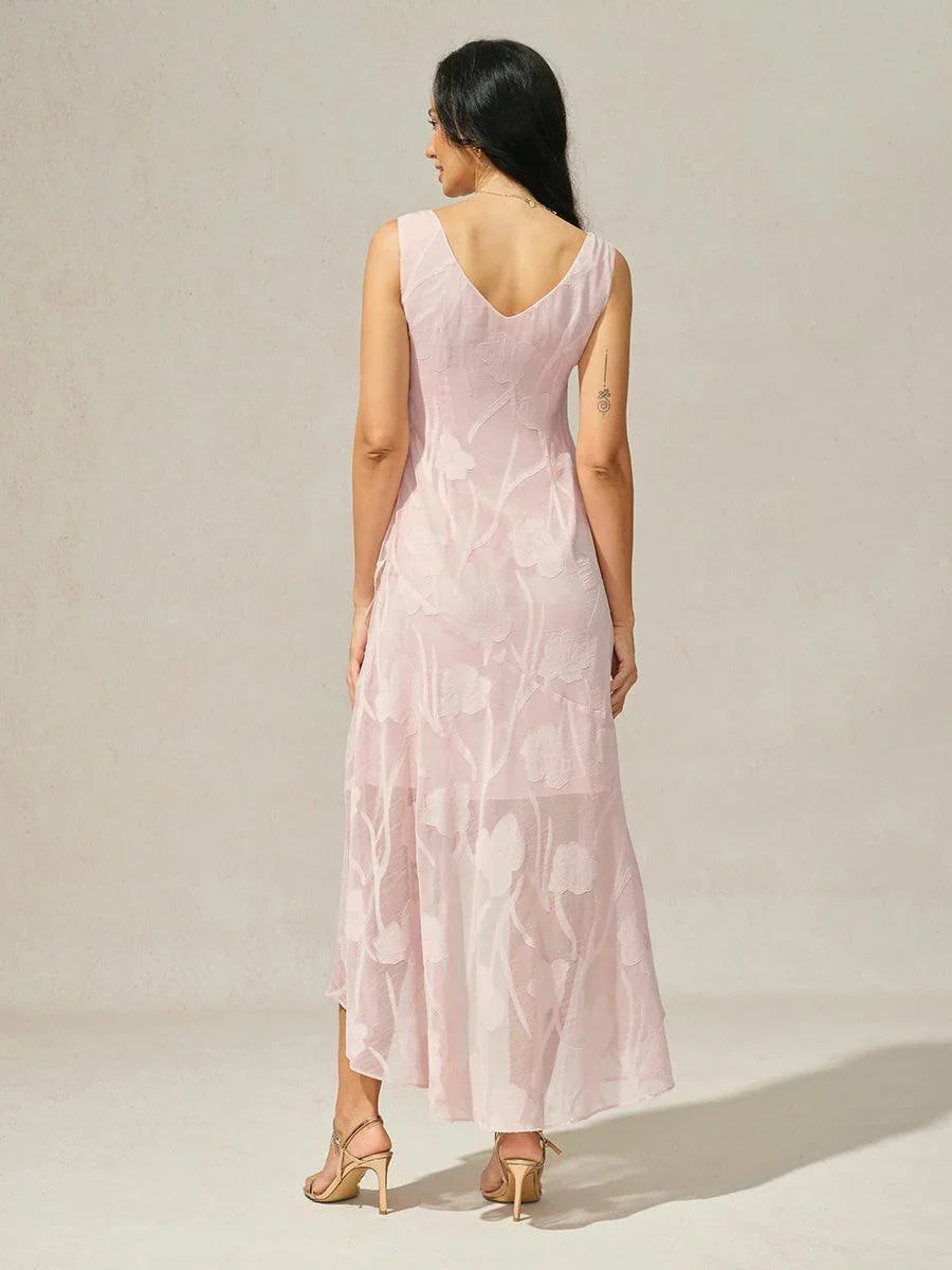 Floral Chiffon Abendkleid mit asymmetrischem Saum