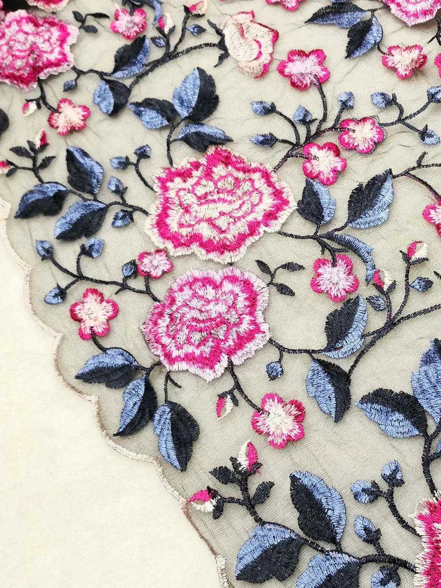 Floral Embroidered Lace Jacket With Scallop Detail