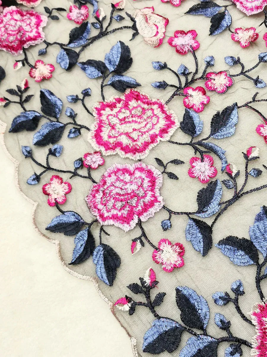 Floral Embroidered Lace Jacket With Scallop Detail