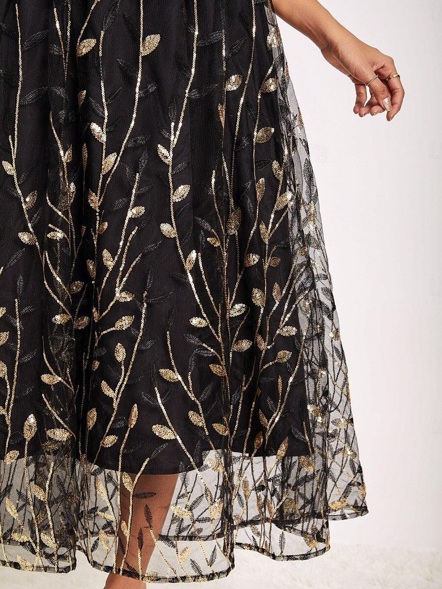 Golden Sequins Mesh Maxi Dress