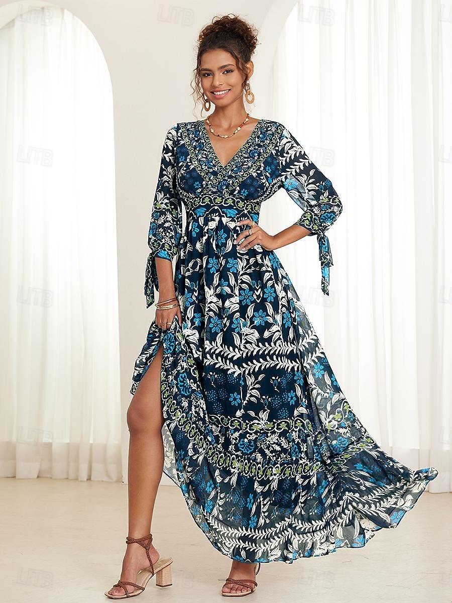 Bohemian Floral Chiffon Maxi Dress
