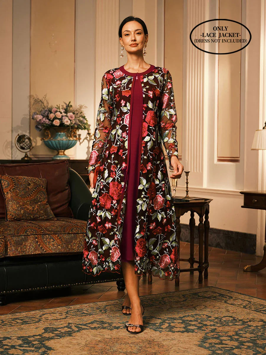 Lange bestickte Spitzenjacke mit Blumenmuster