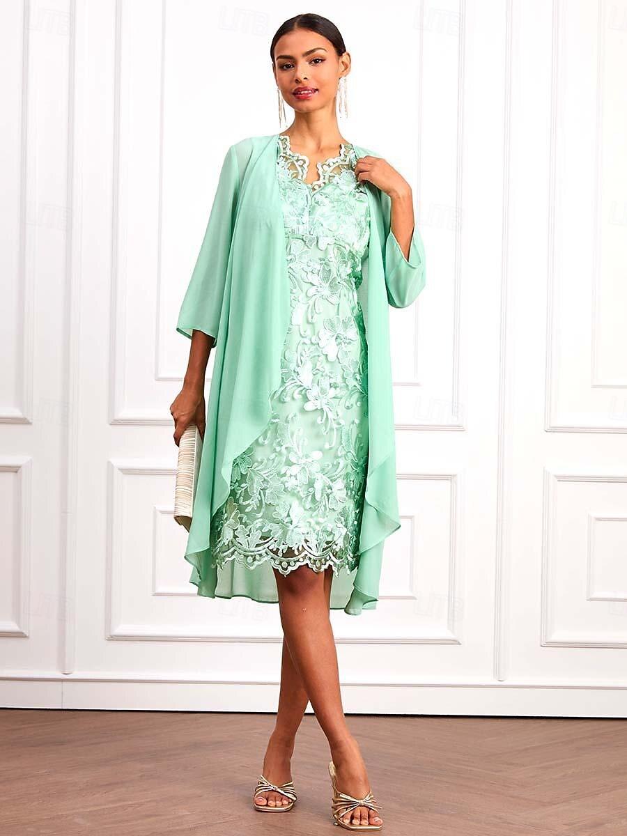 Ensemble de robe en mousseline de soie et dentelle verte