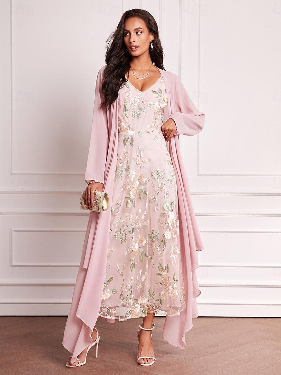 Ensemble de robe en mousseline de soie et dentelle brodée
