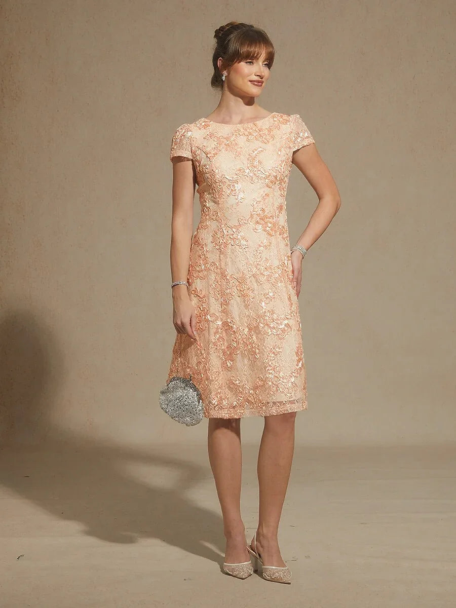 Rosette Lace Boat Neck A Line Dress