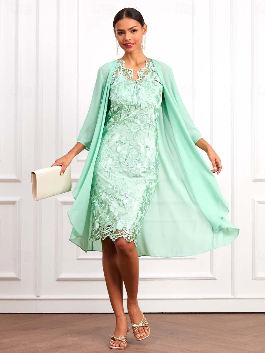 Ensemble de robe en mousseline de soie et dentelle verte