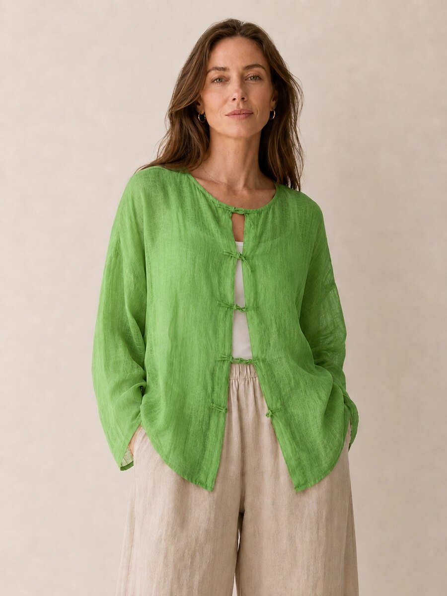 Premium 100% Linen Button-Down Blouse