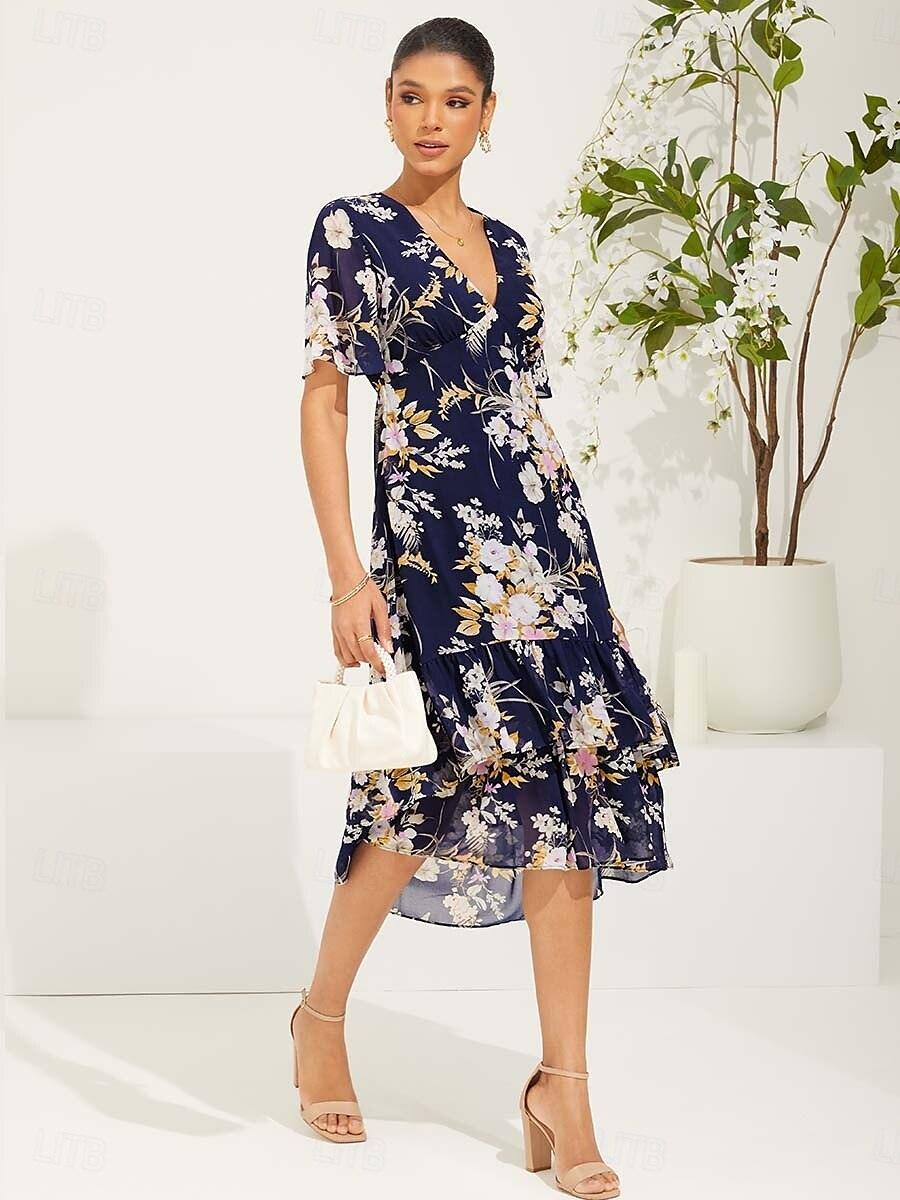 Boho Floral V-Neck Flutter Sleeve Summer Dress